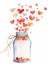 Watercolor Top View of Open Glass Jar with Tiny Hearts Rising Out of It AI Generated