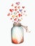 Watercolor Top View of Open Glass Jar with Tiny Hearts Rising Out of It AI Generated