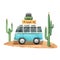 Watercolor touristic retro van illustration