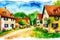 A watercolor town. Germany, Austria. Watercolor Painting of a German or Austrian Town. Generative AI