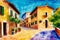 A watercolor town. Germany, Austria. Watercolor Painting of a German or Austrian Town. Generative AI