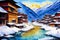 A watercolor town. Tibet. Enchanting Serenity, Watercolor Painting of a Tibetan Village. Generative AI