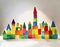 Watercolor of toy castle construction with wooden blocks