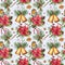 Watercolor traditional Christmas pattern with bells. Hand painte