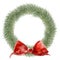 Watercolor traditional Christmas wreath. Hand painted border with fir branches and red bow isolated on white background