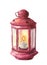 Watercolor traditional red lantern with candle. Hand painted Christmas lantern on white background for design, print