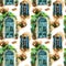 Watercolor traditional vintage windows and door seamless pattern