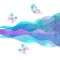 Watercolor transparent waves purple lavender colored background with butterflies