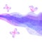 Watercolor transparent waves purple lavender colored background with butterflies