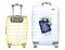 Watercolor travelling illustration suitcases. Set of watercolour blue and yellow travel suitcase tourism