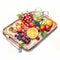 Watercolor Tray Of Fruits: Detailed Character Illustrations In Isometric Style