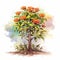 Watercolor Tree Illustration With Orange Flowers