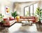 Watercolor of A trendy living room with a