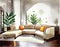 Watercolor of A trendy living room with a