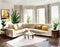 Watercolor of A trendy living room with a