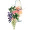 Watercolor tropical bouquet of grapes, winegalss, leaves and rose wine. Hand painted card of fresh fruits isolated on