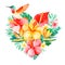 Watercolor tropical bouquet heart