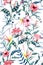 Watercolor tropical floral pattern, delicate flower wallpaper,