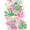 Watercolor tropical flowers, branches and leaves background -abstract seamless pattern tropical plant