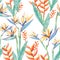 Watercolor tropical flowers sterilizes und branches . Seamless pattern tropical plant