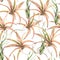 Watercolor tropical leaves seamless pattern. Air plant Tillandsia botanical texture. Succulent terrarium plants
