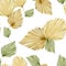 Watercolor tropical leaves seamless pattern. Glomour trendy boho style.