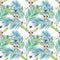 Watercolor tropical leaves and skull seamless pattern