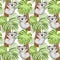 Watercolor tropical pattern with koala bear, palm and monstera leaf on white background. Summer botanical print, exotic animal