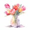 Watercolor Tulip Bouquet In Vase