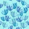 Watercolor tulip heads. Neon blue flowers. Floral seamless pattern. Ornament for textile or paper print, cards and background