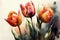 Watercolor Tulips Painting On White Background - Generative AI