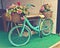 Watercolor Turquoise Bicycle With Beautiful Flower Basket vintage tone