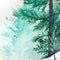 Watercolor turquoise winter wood forest pine landscape