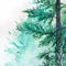 Watercolor turquoise winter wood forest pine landscape