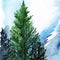 Watercolor turquoise winter wood forest pine landscape