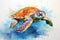 watercolor Turtle illustration with splash watercolor textured background