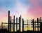 Watercolor of Twilight silhouette of huge construction site