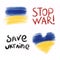 Watercolor Ukrainian flags and text Stop war Save Ukraine