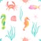 Watercolor under sea, seamless pattern.