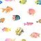 Watercolor under sea, seamless pattern. Fishes.