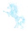 Watercolor unicorn silhouette painting with splatter isolated on white background. Blue magic creature illustration