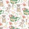 Watercolor Ñute Christmas pattern, mouse, decor, gifn box. Perfect for your New Year project, greeting cards, postcards