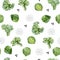 Watercolor Ñute seamless pattern vegeterian healthy food. Hand painted vegetable Brussels sprouts, Broccoli for kids.