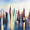 Watercolor of Utopia futuristic city VI