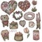 watercolor valentinas day set heart bear rabbit