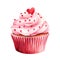 Watercolor Valentine Clipart of strawberries cupcake. Ai Generate