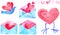 Watercolor valentine hearts and mail / bird