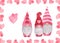 Watercolor Valentine`s Scandinavian Pink Gnomes Hearts illustration