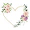 Watercolor Valentines Day floral golden geometrical heart wreath with calla lily rose greenery