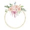 Watercolor Valentines Day floral golden geometrical round wreath with rose greenery